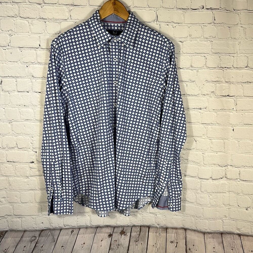 Buttercloth Regular Fit Geometric Print ‎ Long Sleeve Button Up Mens Size L